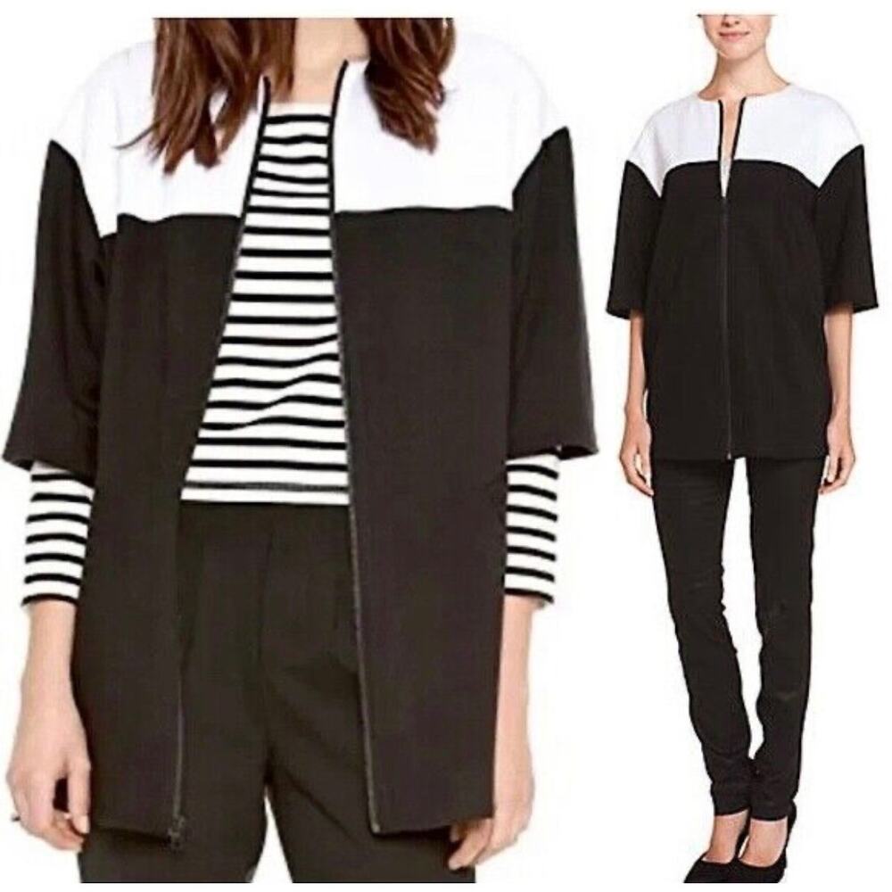 Alice + Olivia Black and White Coloblock Oversized Boxy Coat Jacket